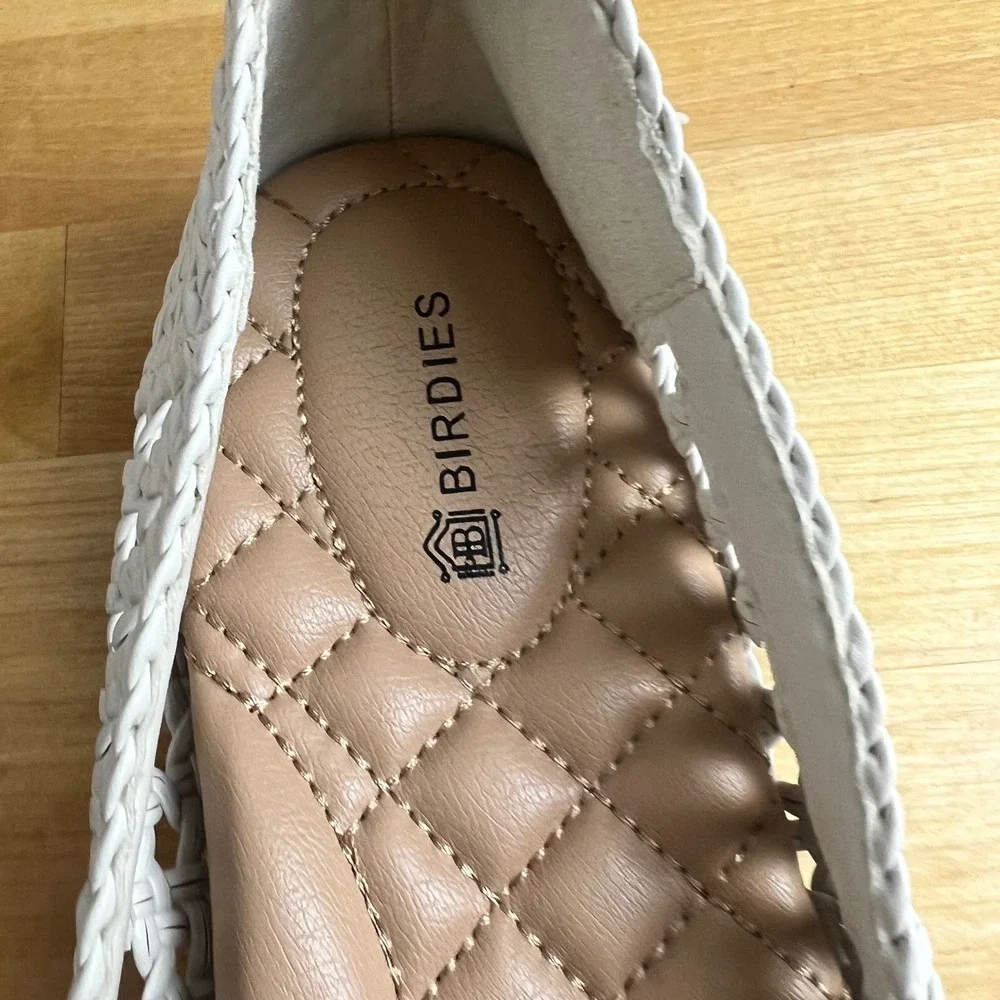 Birdies Loafers The Starling Size 7.5 White Woven Leather Flat Slip On Shoes